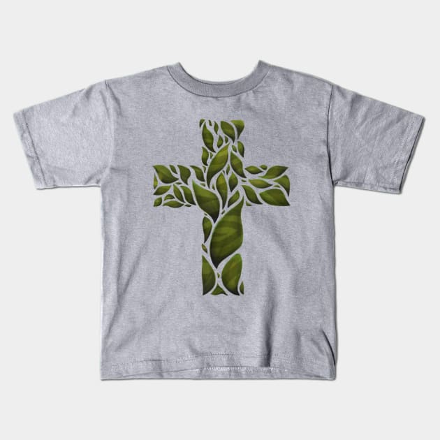 Leafy Cross Kids T-Shirt by Bluefire